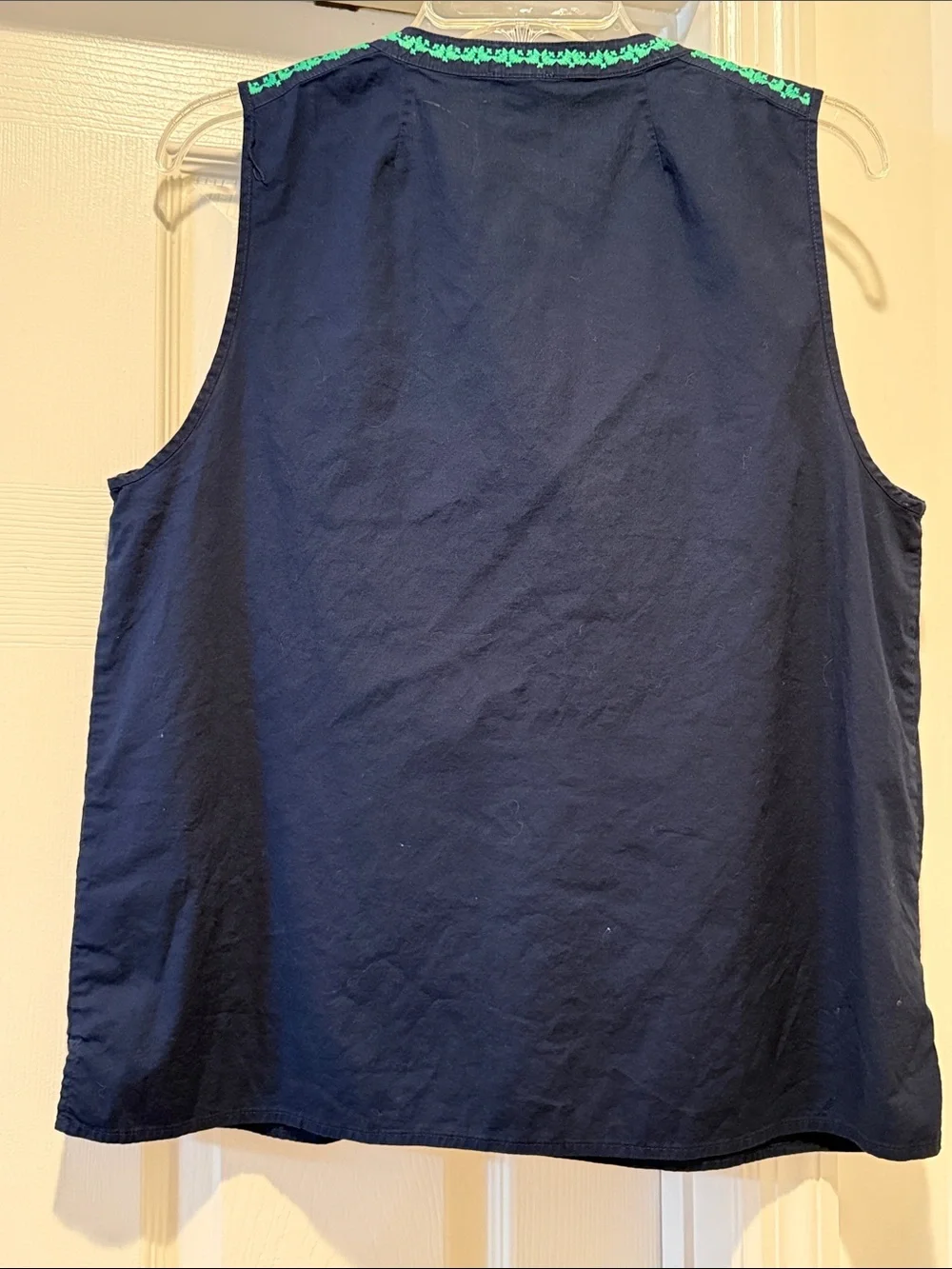 J. Crew Navy Tank Green Embroidered Front & Tassels Autumn Nautical Luncheon 10